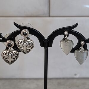 Silver Tone Tiny Heart Post Drop Earrings Set